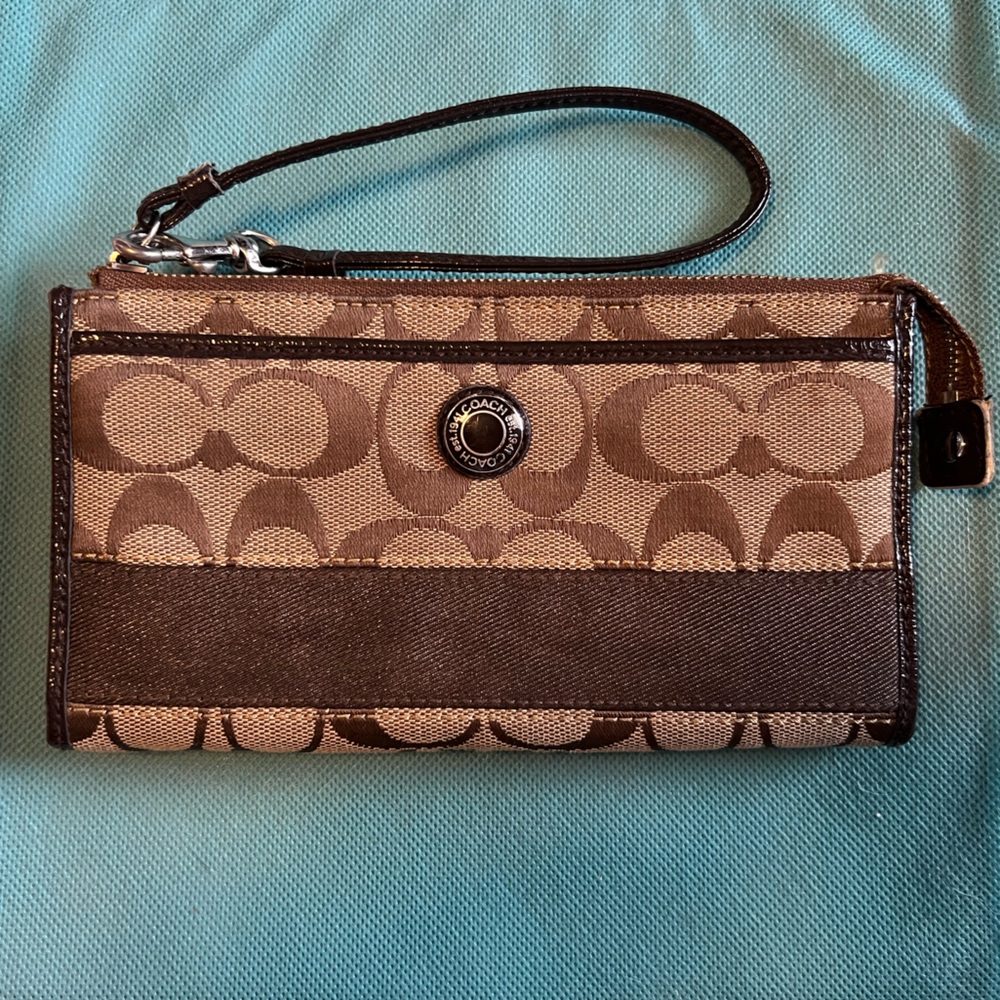 Coach Brown Tan Clutch with Signature Monogram